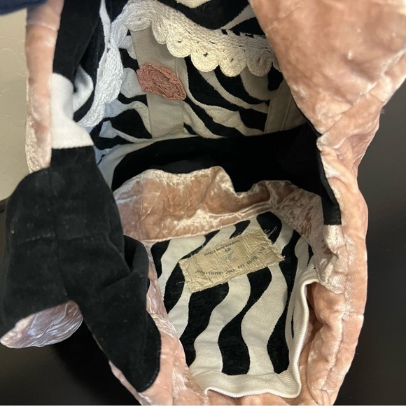 Velour Double sided crossbody Bag, boho chic,zebra print, lace accent - Picture 8 of 15